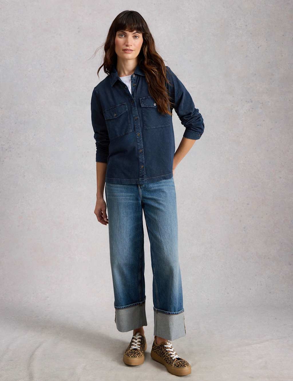 White Stuff Pure Cotton Denim Collared Utility Shirt Blue