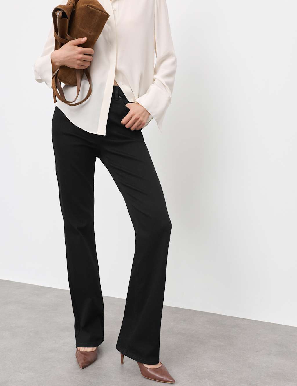 Autograph Lyocell Blend High Waisted Flared Jeans Black