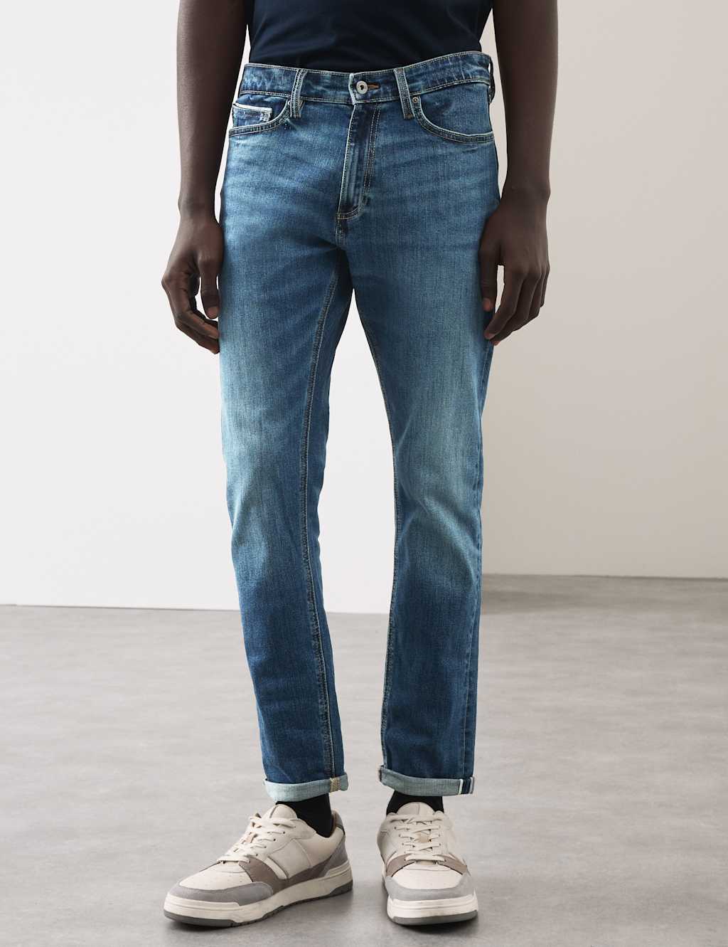 Autograph Slim Fit Japanese Selvedge Stretch Jeans Med Blue Denim