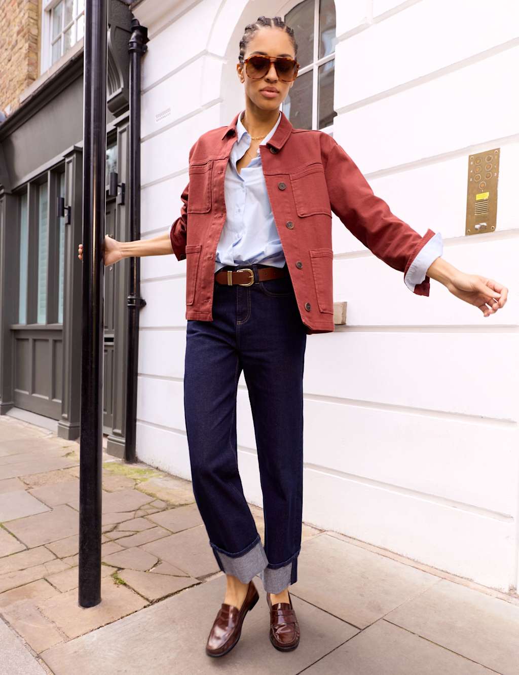 BAUKJEN Denim Relaxed Utility Jacket Red