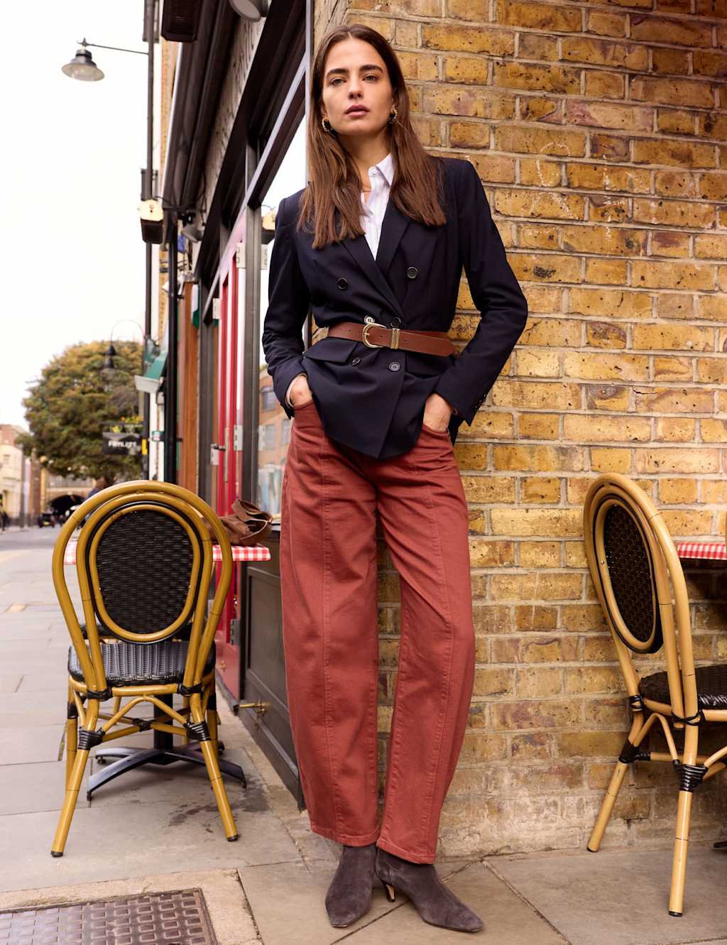 BAUKJEN High Waisted Barrel Leg Jeans Dark Red