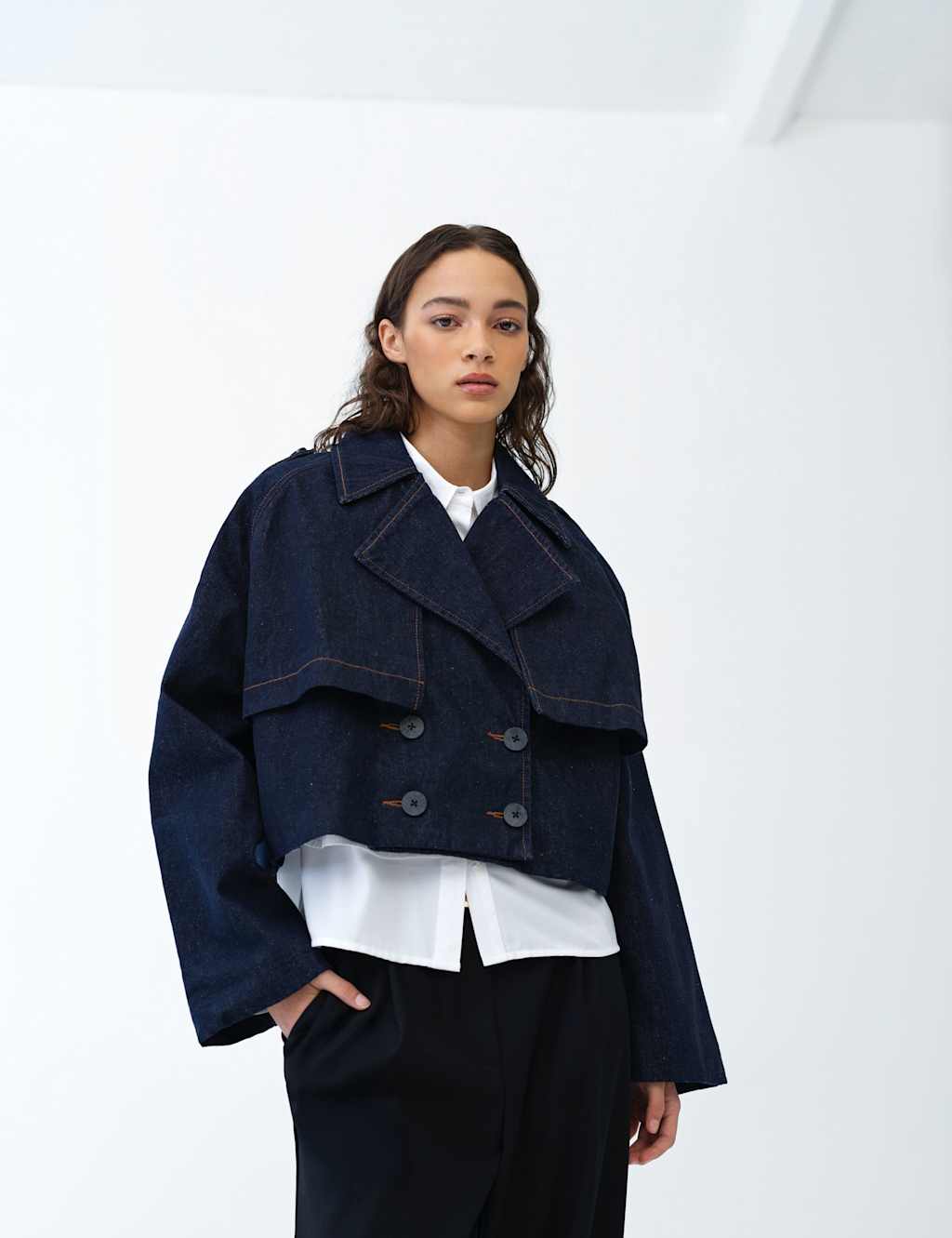 French Connection Denim Cropped Trench Coat Denim