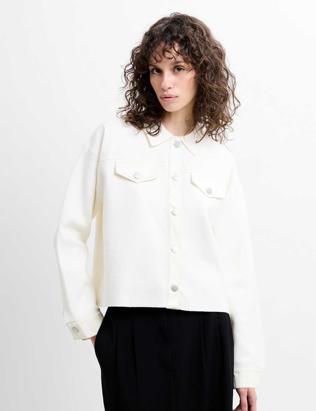 French Connection Denim Knitted Lightweight Jacket Cream