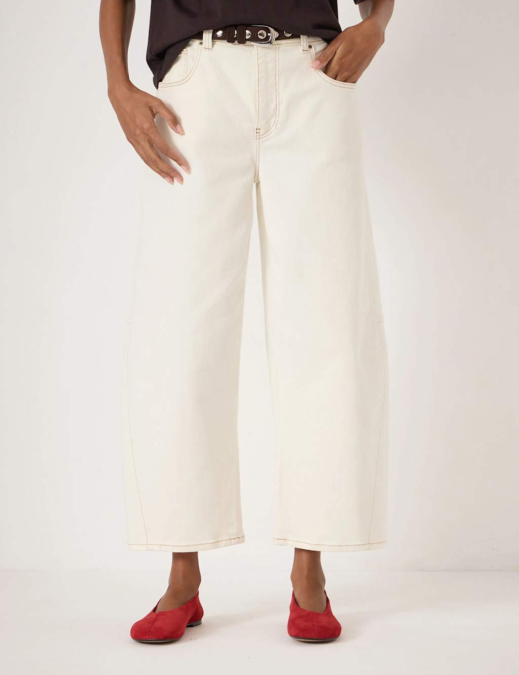 HUSH High Waisted Wide Leg Ankle Grazer Jeans Ecru