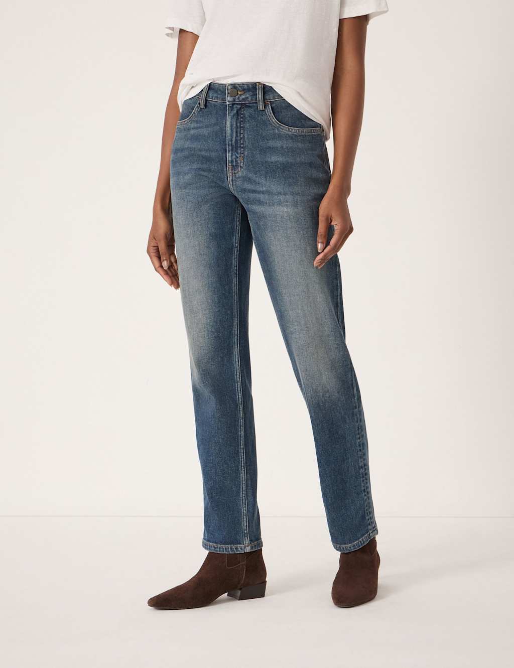 HUSH Mid Rise Straight Leg Turn Up Jeans Blue Denim