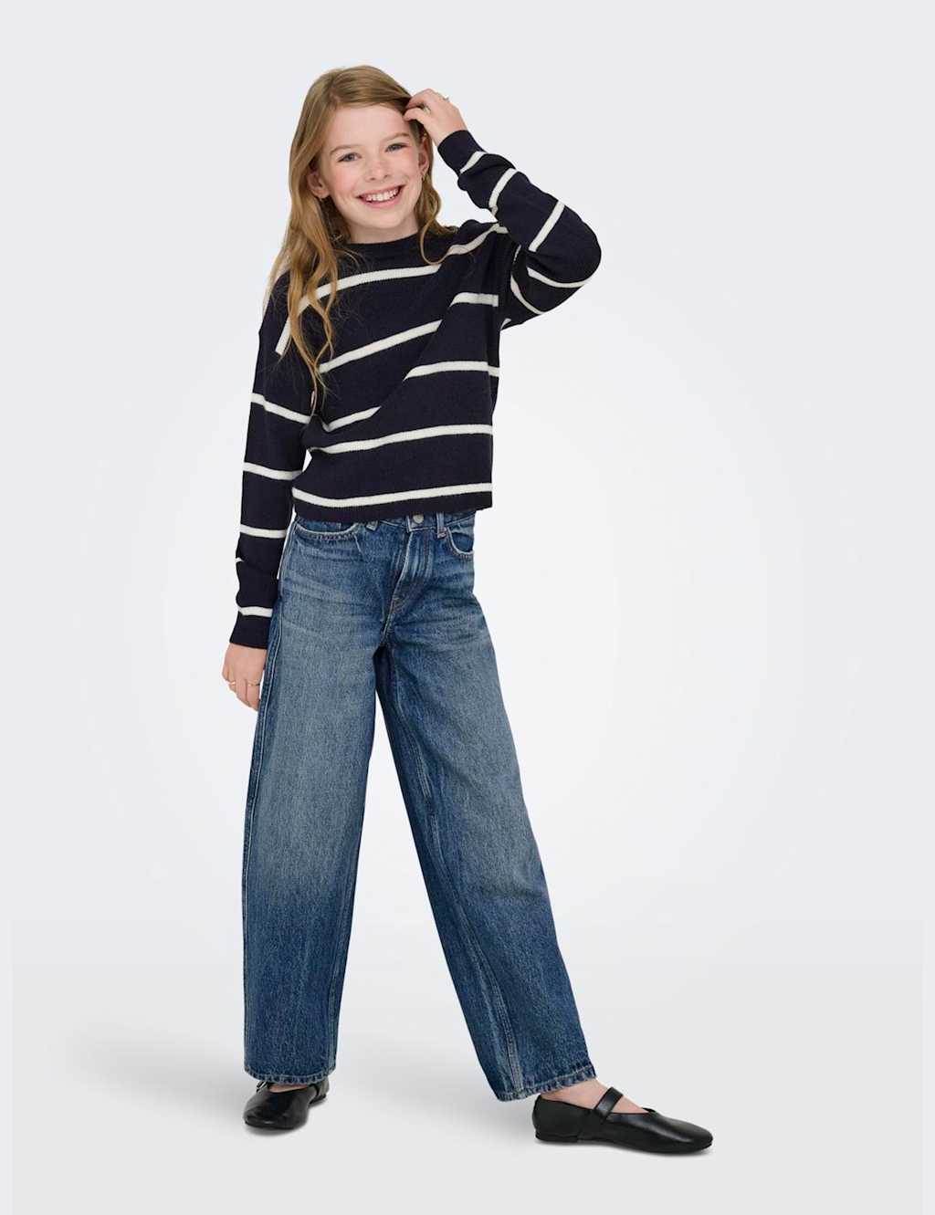 Kids Only Barrel Leg Pure Cotton Jeans (8-14 Yrs) Dark Blue Denim