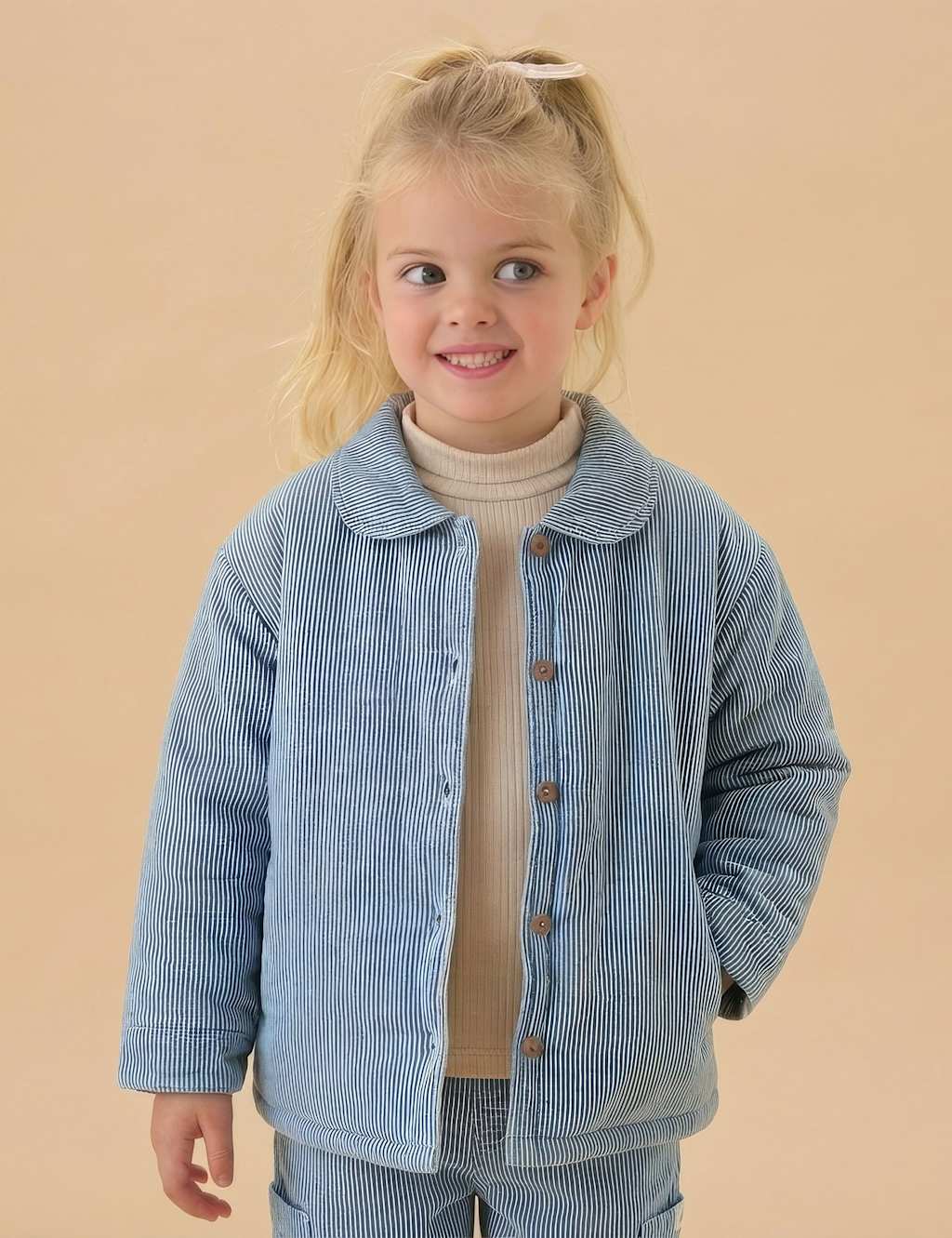 MORI Denim Striped Quilted Jacket (3 Mths-6 Yrs) Blue Denim