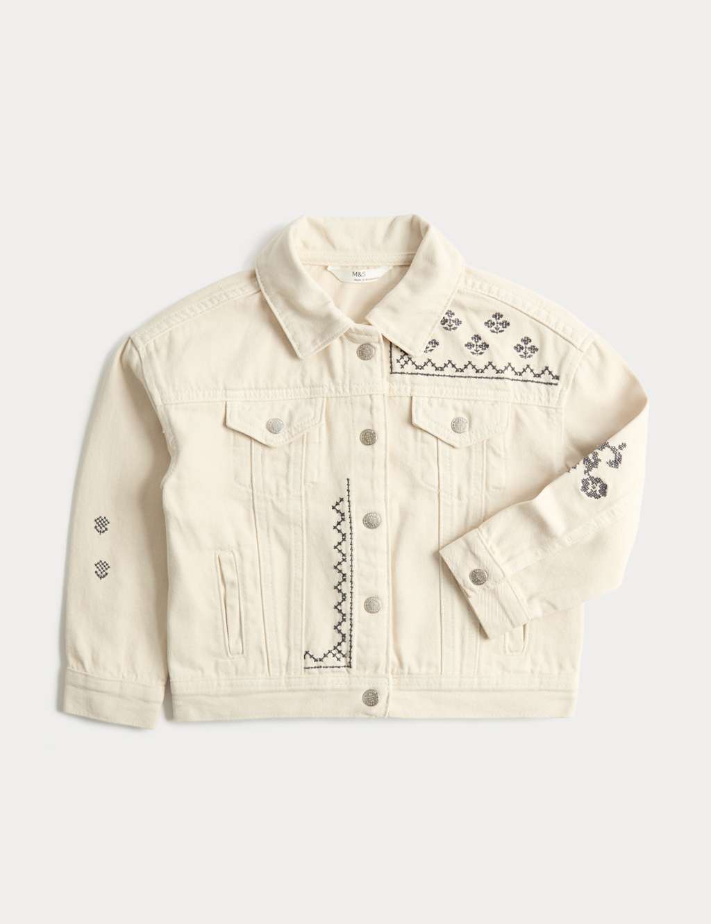 M&S Denim Embroidered Jacket (2-10 Yrs) Ivory