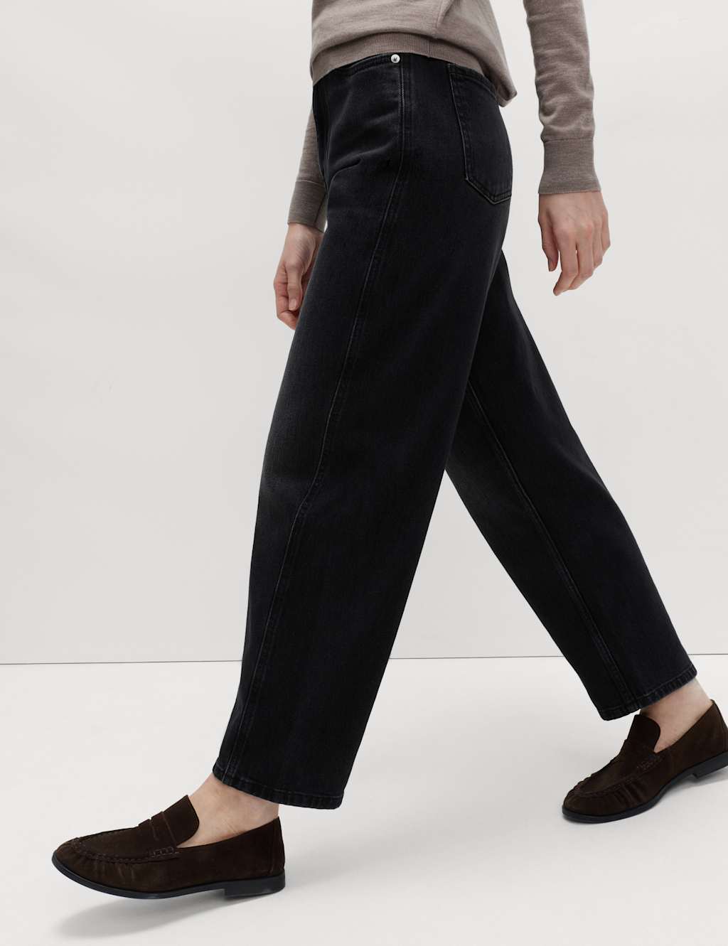 M&S High Waisted Carrot Leg Ankle Grazer Jeans Black Mix