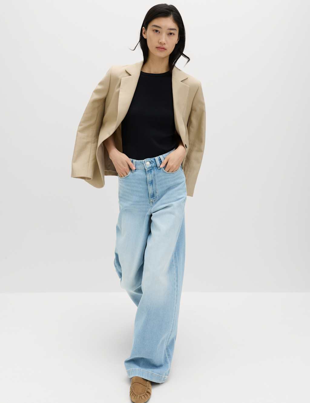 M&S High Waisted Wide Leg Jeans Light Indigo