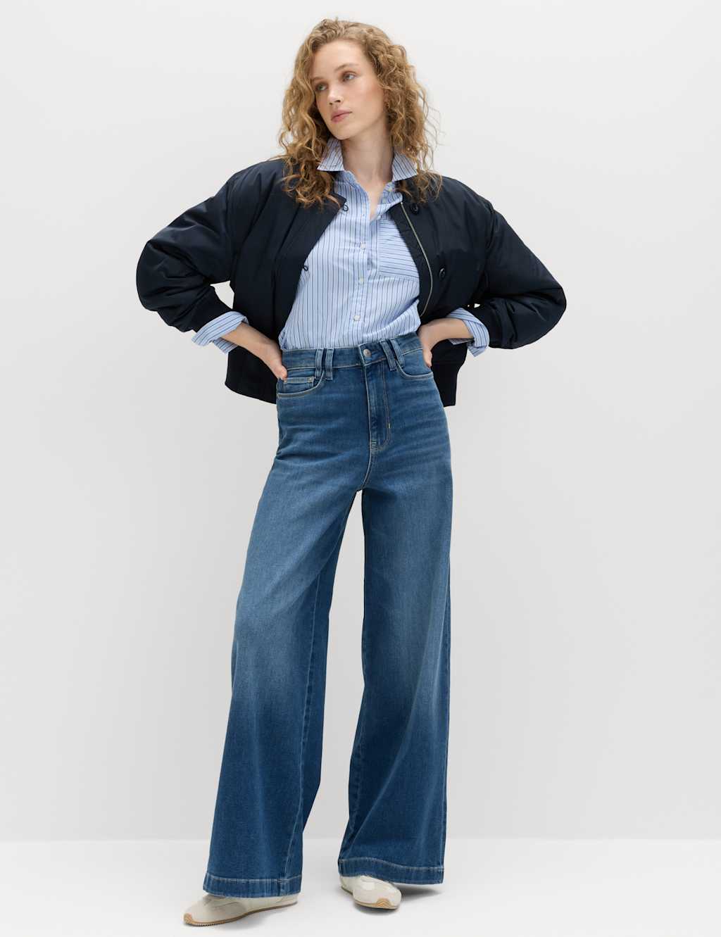 M&S High Waisted Wide Leg Jeans Medium Indigo