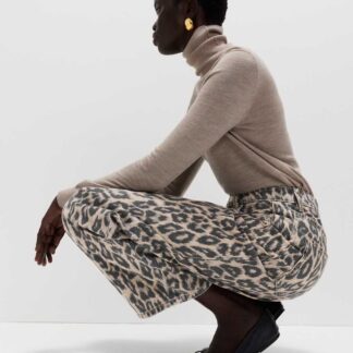 M&S Mid Rise Animal Barrel Jeans Brown Mix