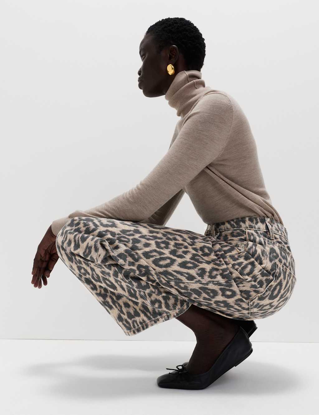 M&S Mid Rise Animal Barrel Jeans Brown Mix