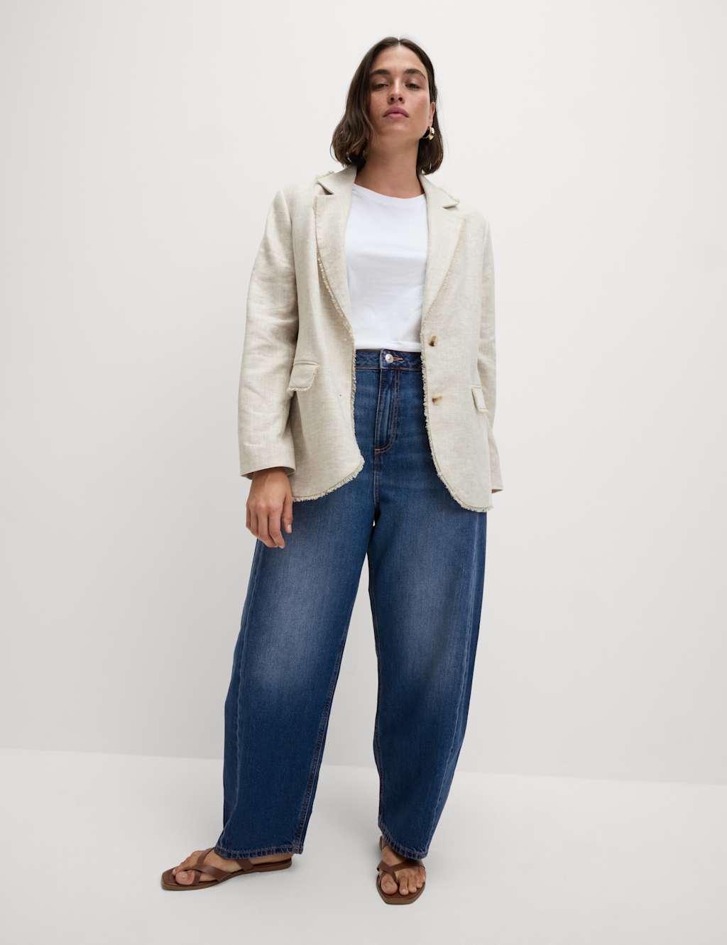 M&S Mid Rise Barrel Jeans Medium Indigo