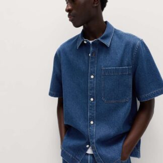 M&S Pure Cotton Denim Short Sleeve Shirt Light Blue