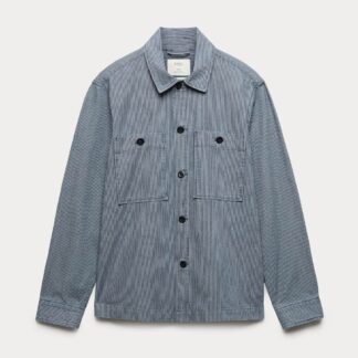 M&S Pure Cotton Striped Overshirt Indigo