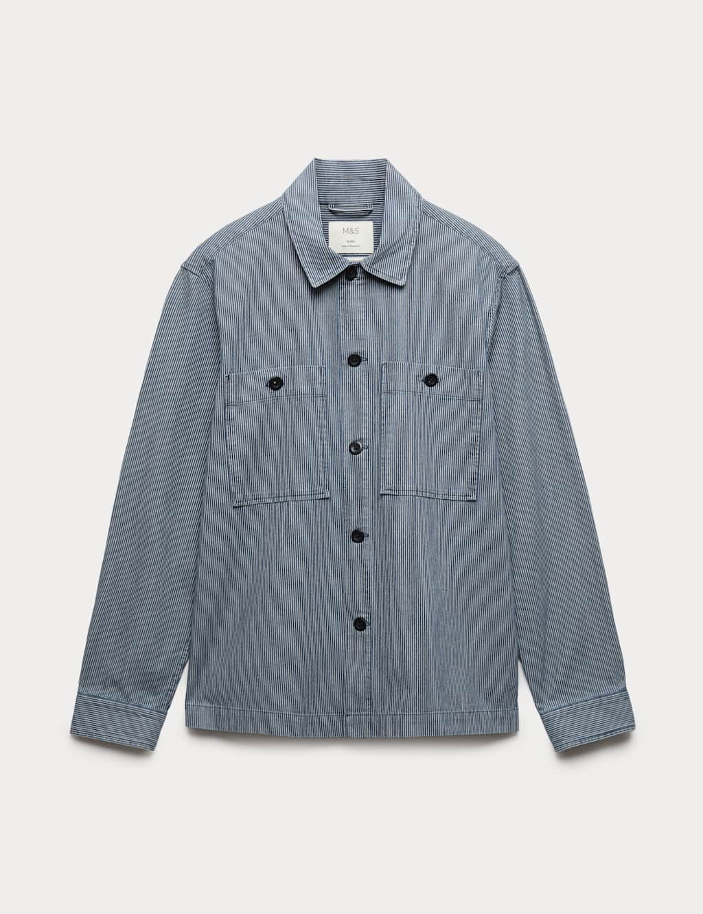 M&S Pure Cotton Striped Overshirt Indigo