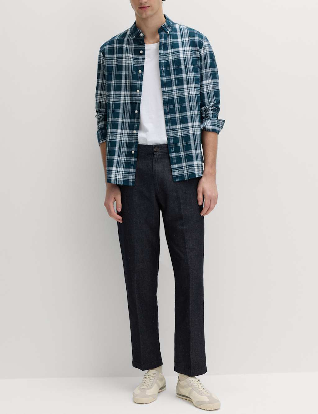 M&S Regular Fit Cotton Linen Blend Chinos Denim Mix