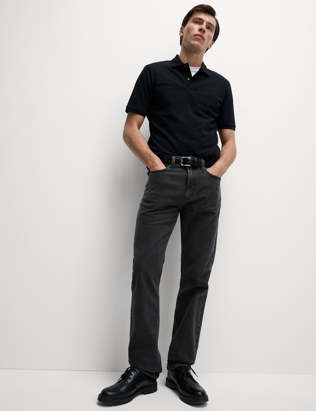 M&S Straight Fit Pure Cotton Jeans Dark Grey