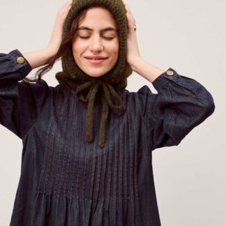 Monsoon Pure Cotton Denim Pintuck Midi Smock Dress Indigo