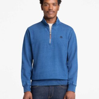 Timberland Pure Cotton Quarter Zip Sweatshirt Dark Blue Denim