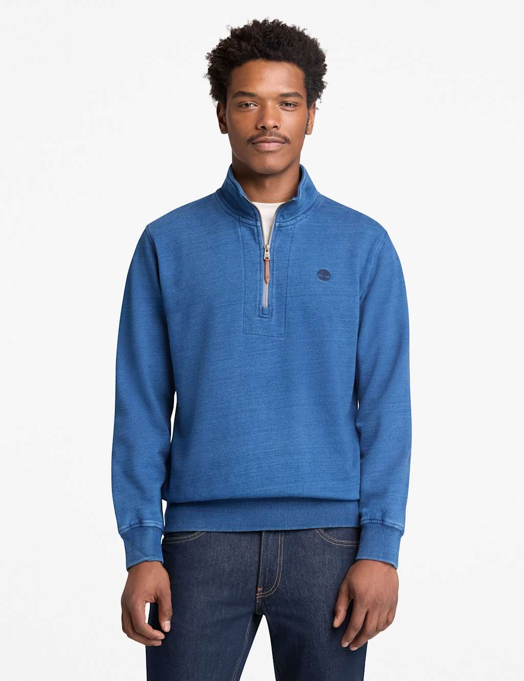 Timberland Pure Cotton Quarter Zip Sweatshirt Dark Blue Denim