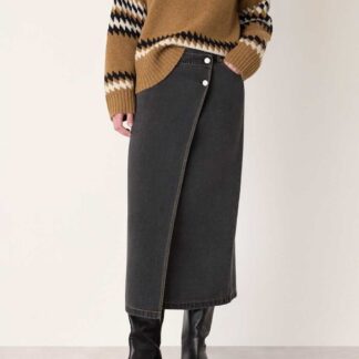 Whistles Denim Midi Wrap Skirt Black