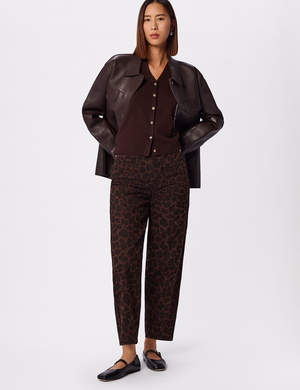 Whistles Leopard Print Barrel Cropped Jeans Multi