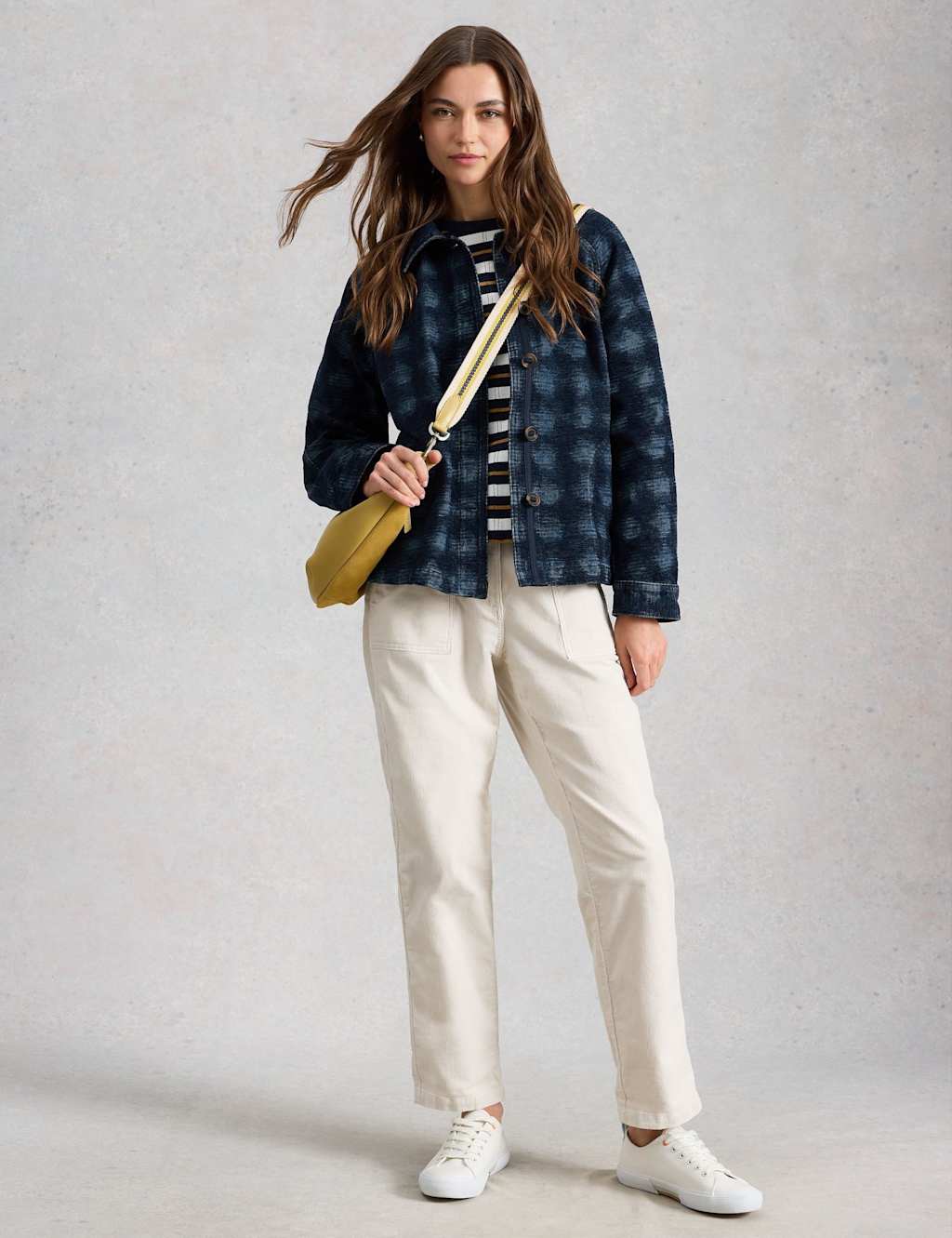 White Stuff Denim Jacquard Collared Jacket Denim Mix
