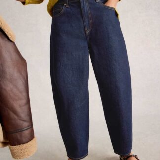 White Stuff Mid Rise Barrel Ankle Grazer Jeans Dark Blue Denim
