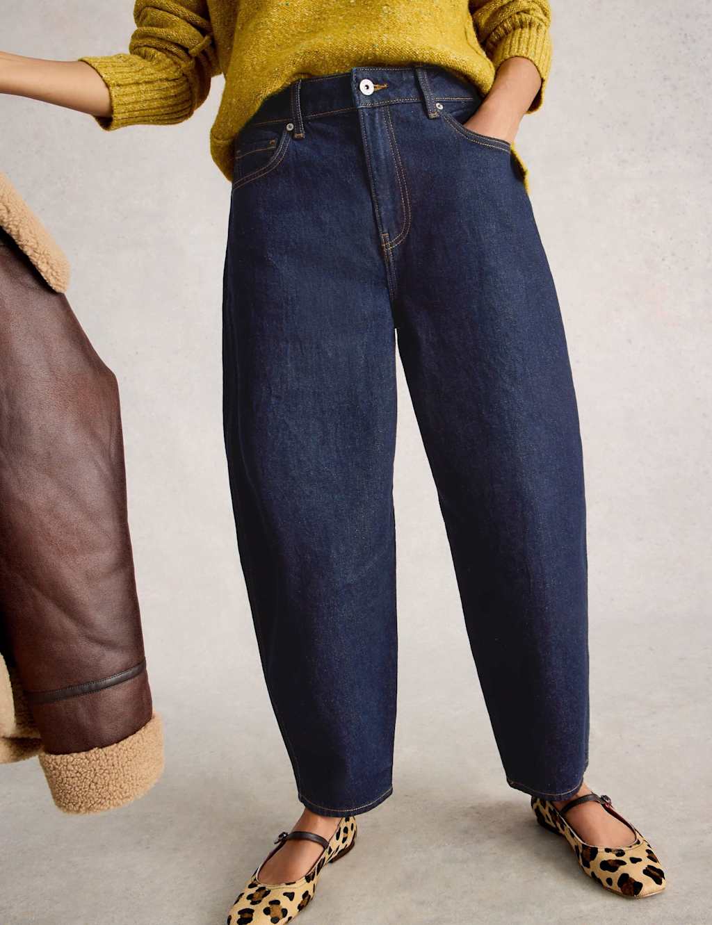 White Stuff Mid Rise Barrel Ankle Grazer Jeans Dark Blue Denim