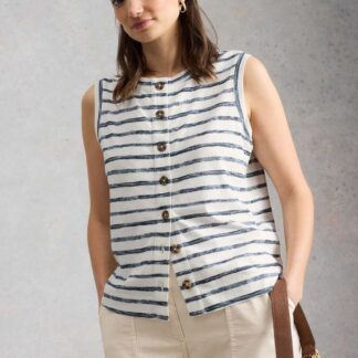 White Stuff Pure Cotton Button Detail Vest White Mix
