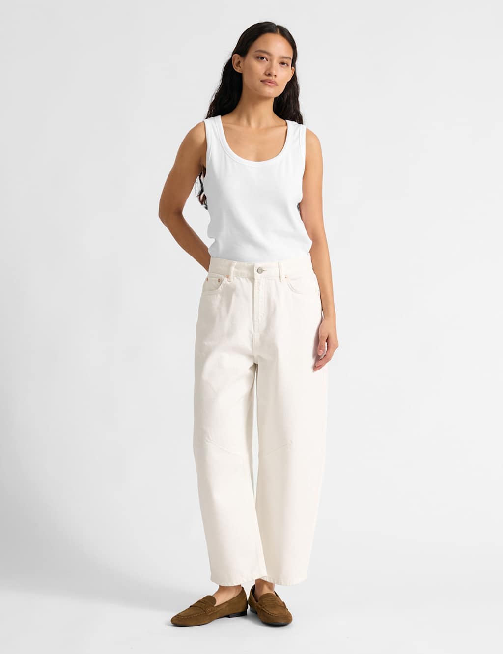 Albaray Mid Rise Barrel jeans White