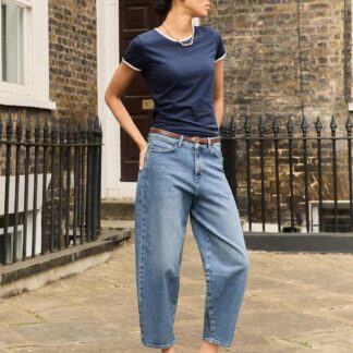BAUKJEN Mom High Waisted Barrel Cropped Jeans Light Blue
