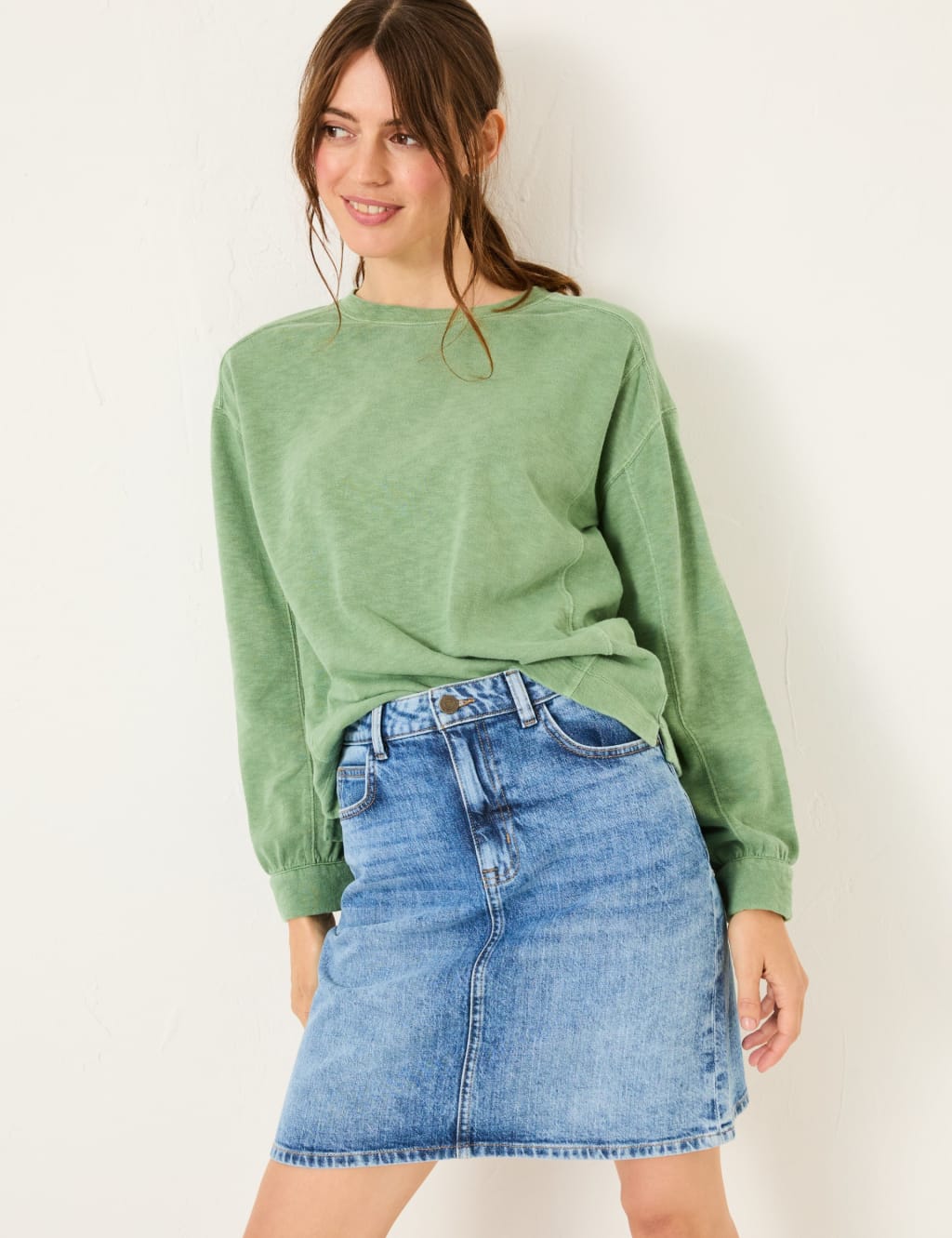 FatFace Denim Mini A-Line Skirt Blue Denim