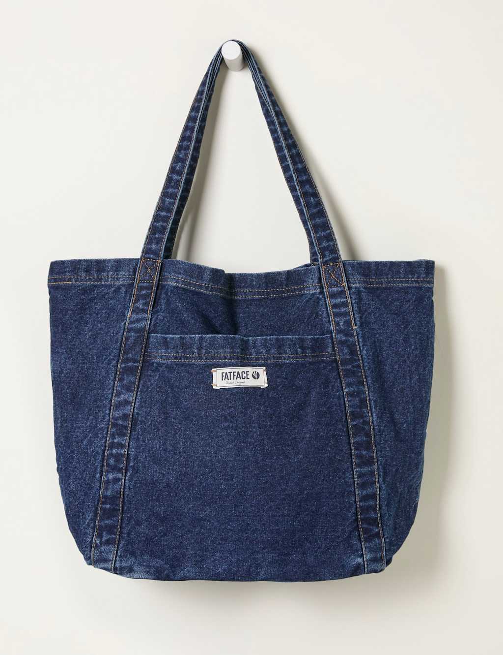FatFace Pure Cotton Denim Pocket Tote Bag Dark Blue Denim