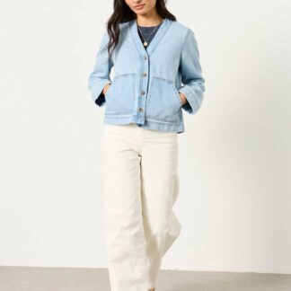 FatFace Pure Cotton Denim V-Neck Jacket Blue