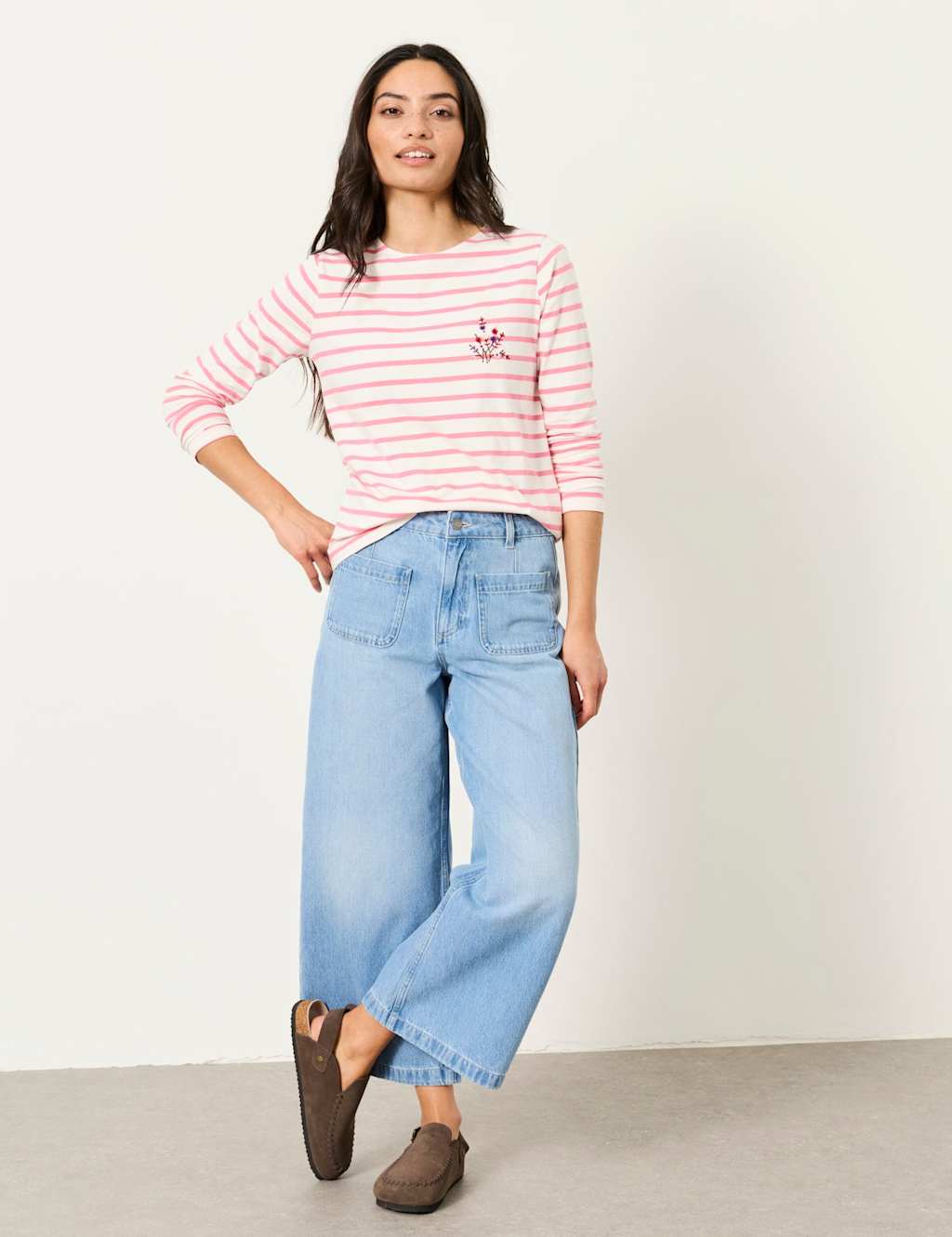 FatFace Wide Leg Cropped Jeans Light Blue