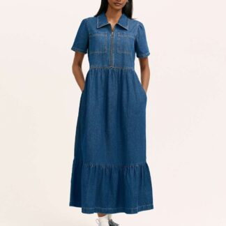 Finery London Pure Cotton Denim Midi Shirt Dress Denim
