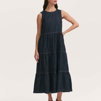 Finery London Pure Cotton Denim Midi Tiered Dress Blue