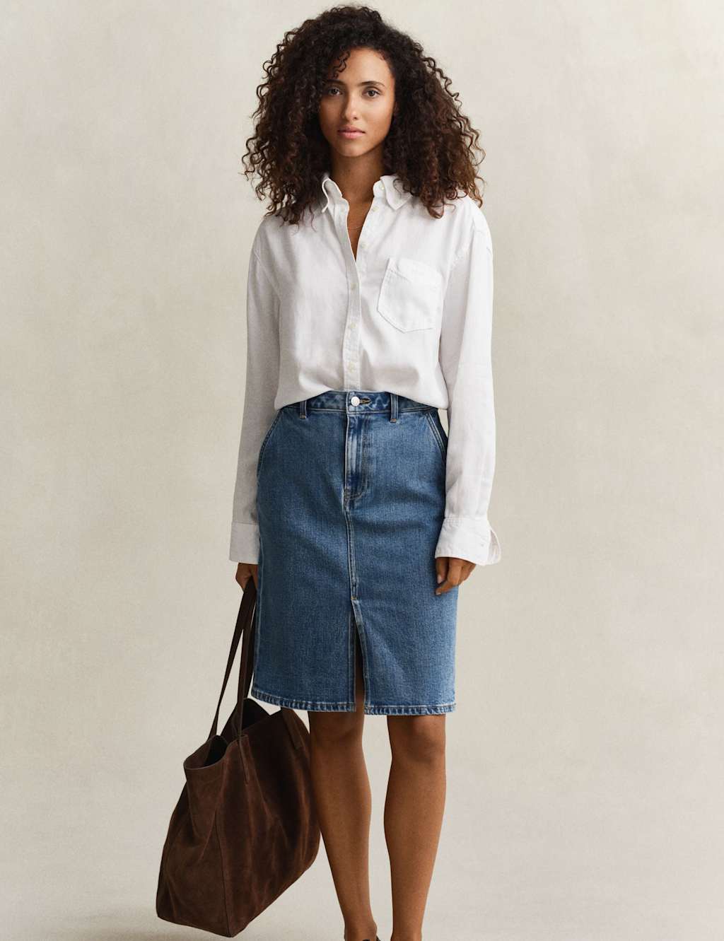 GANT Denim Midi Pencil Skirt Blue Denim