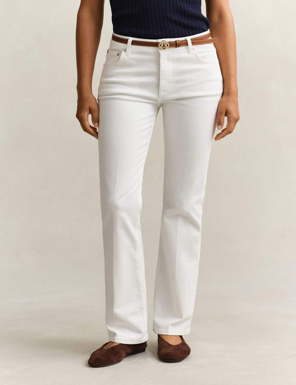 GANT Mid Rise Slim Flare Jeans Cream