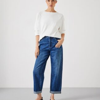HUSH Boyfriend Mid Rise Cropped Turn Up Jeans Mid Blue