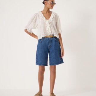 HUSH Denim Knee Length Shorts Mid Blue