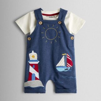 JoJo Maman Bébé 2 Piece Pure Cotton Seaside Dungaree Outfit (0-24 Mths) Denim