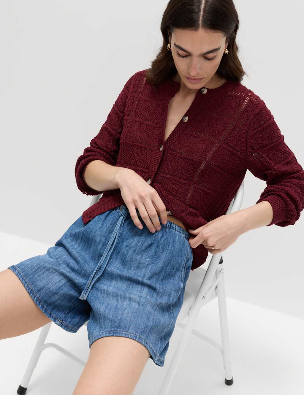 M&S 2 Pack Cotton Rich Pull On Denim Shorts Indigo Mix