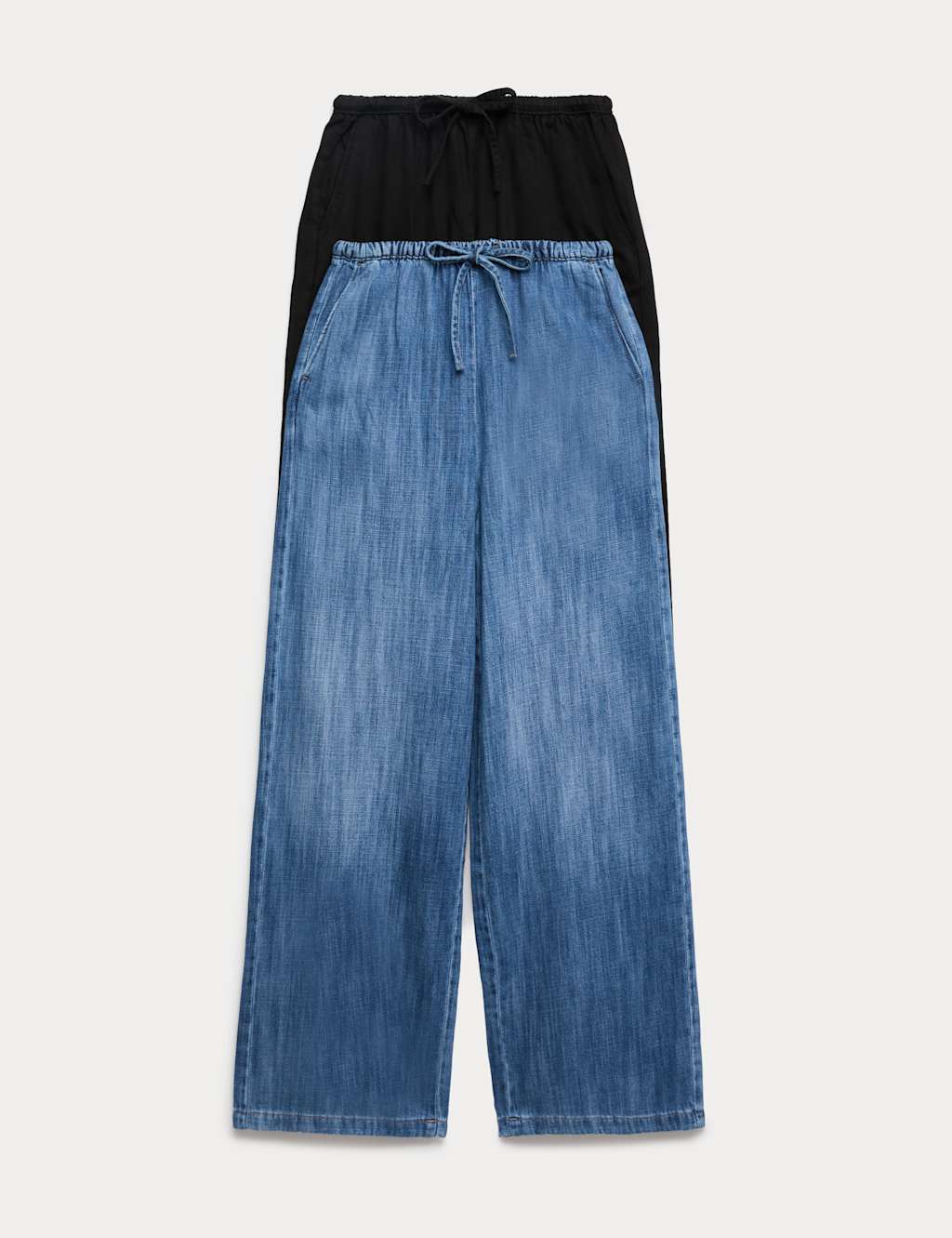 M&S 2 Pack Denim Pull On Wide Leg Jeans Medium Blue Mix