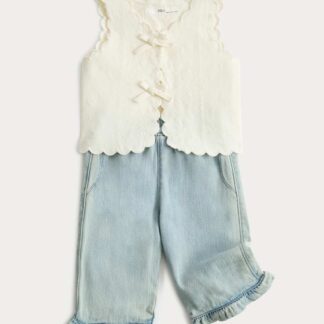 M&S 2 Piece Tie Front Waistcoat with Jeans (0-5 Yrs) Denim Mix
