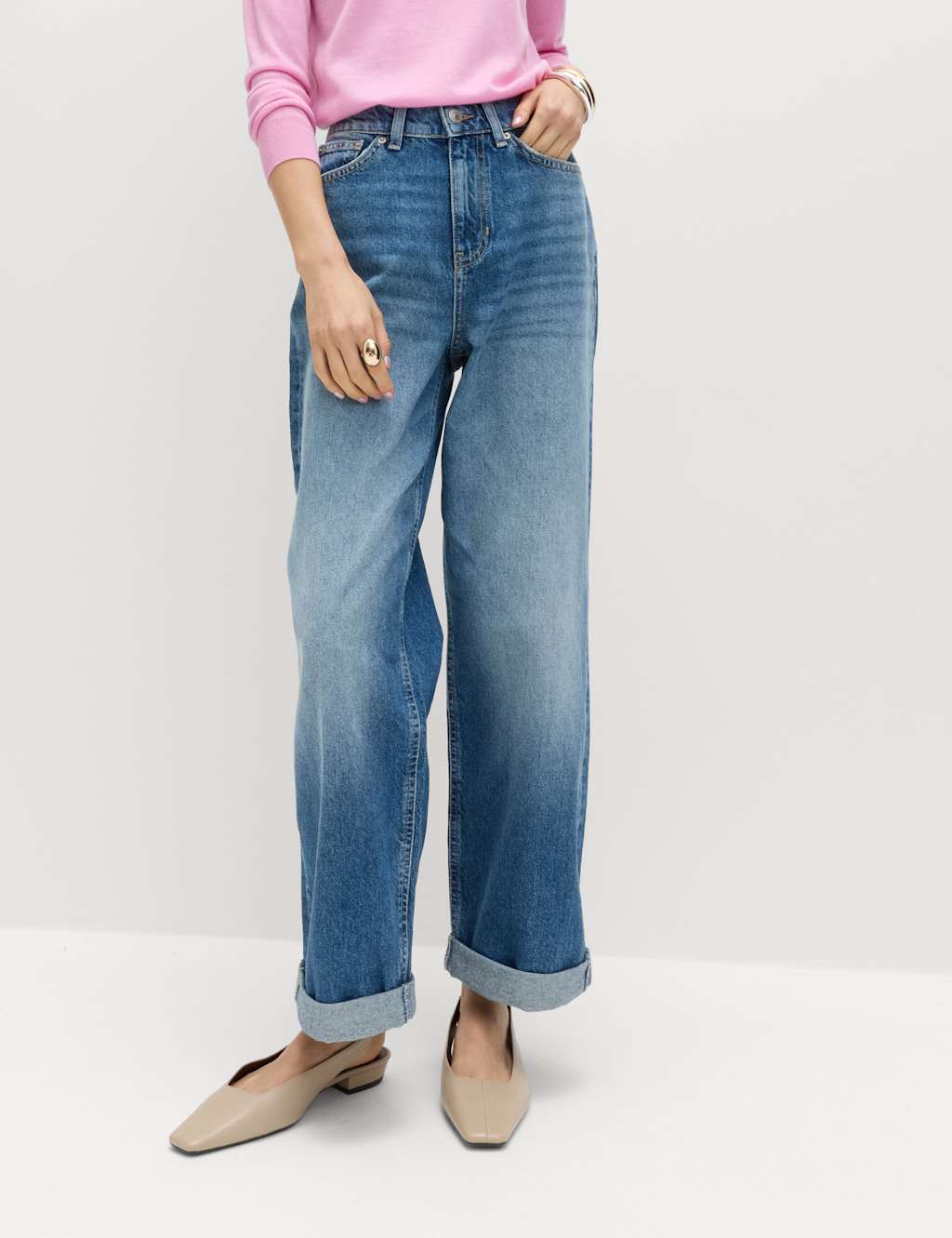 M&S Boyfriend Mid Rise Ankle Grazer Jeans Medium Indigo