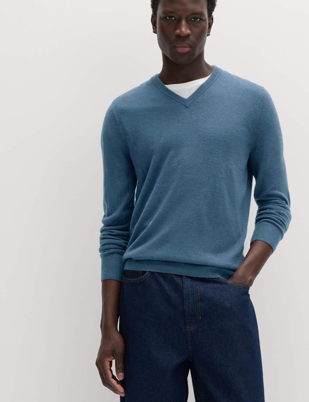M&S Cashmilon™ V-Neck Jumper Denim